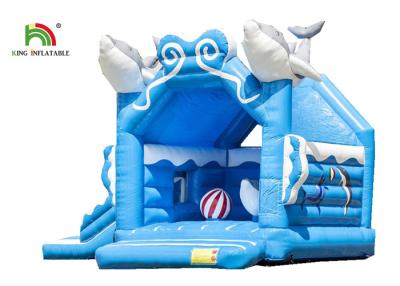 China Customize Business 1.6ft Blue Dolphin Inflatable Jumping Castle For Kids Double - Triple Stitch for sale
