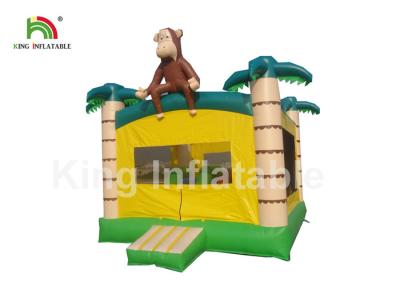 China Palm Tree Yellow Inflatable Kids Jumping Castle With Step And Mesh for sale