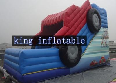 China Durable Blue / Red Amazing Cartoon Car Blow Up Dry Slide 2 Years Guarantee For Party for sale