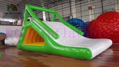 China Green / White 0.9mm PVC Tarpaulin Blow Up Water Toy Floating Slide Rental Business use for sale