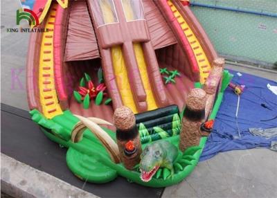 China El castillo de salto inflable del dinosaurio del color de la antigüedad con el tejado de la diapositiva cubrió el patio en venta