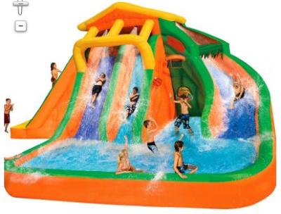 China Orange And Blue 0.55mm PVC Tarpaulin Inflatable Water Slide/New design Backyard Slide for sale