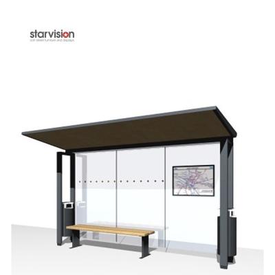 China Width 2500mm Metal Smart Bus Shelter Integrate Dustbin And Waiting Bench for sale