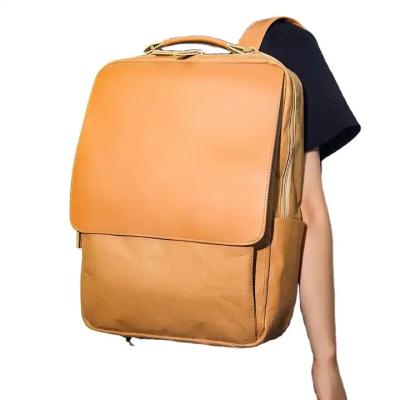 China Manufactures Custom Male Brown Washable Kraft Paper Bag Softback Backpack With Front Flap for sale