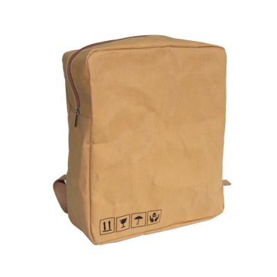China Carrying Washable Paper Backpack Simple Design Brown Kraft Paper Backpack for sale