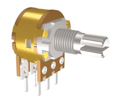 China 16mm metal shaft 20k potentiometer rotary,vertical Type,with1,11,21,41 clicks,,Dual Unit for sale
