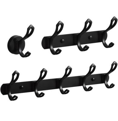 China Matt Black Stainless Steel Robe Hooks , Baking Paint Wall Mounted Entryway Coat Rack for sale