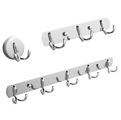 China Mirror Chrome Silver Stainless Steel Hat And Coat Hooks Wall Mounted With 8 Hooks for sale