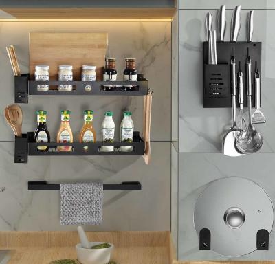 China Rectangle Wall Mounted Kitchen Shelf With Matt Black Baking Paint Finish for sale