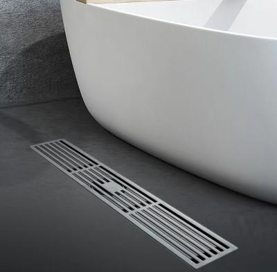 China Matte Silver Stainless Steel Linear Shower Drain With Removable Pattern Grate for sale
