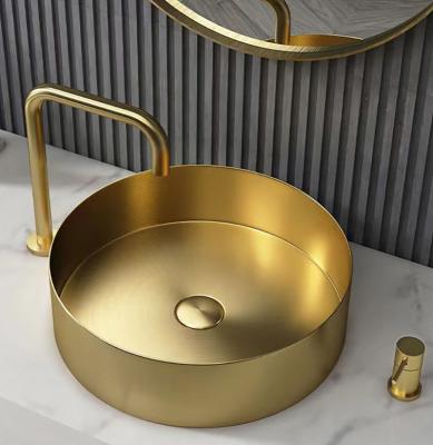 China Luxury Modern Stainless Steel Vessel Sink Bowl Brushed Gold Color For Hotel for sale
