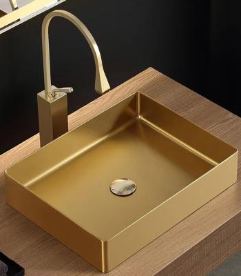 China Rectangular Stainless Steel Vessel Sinks Luxury Style With Nano Plating PVD Brushed for sale