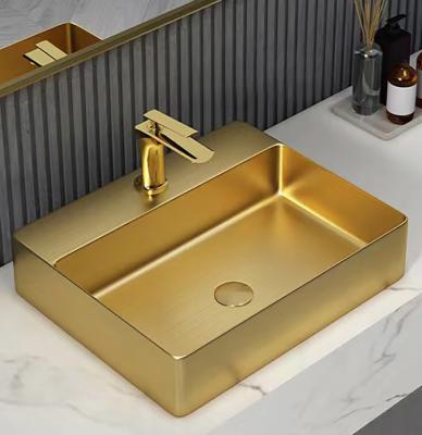 China Brushed Gold Countertop Stainless Steel Vessel Sinks With Faucet Hole for sale