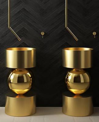 China Color oro cepillado estilo moderno libre cilíndrico del lavabo del cuarto de baño en venta