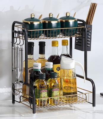 China ODM Spice Double Layer Kitchen Rack Black And Gold color 36.5x22x40cm Specification for sale