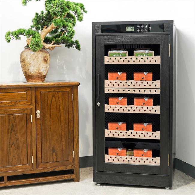 Touch Digital Control Black Wood Frame Cigar Cooler Humidor With Door Lock