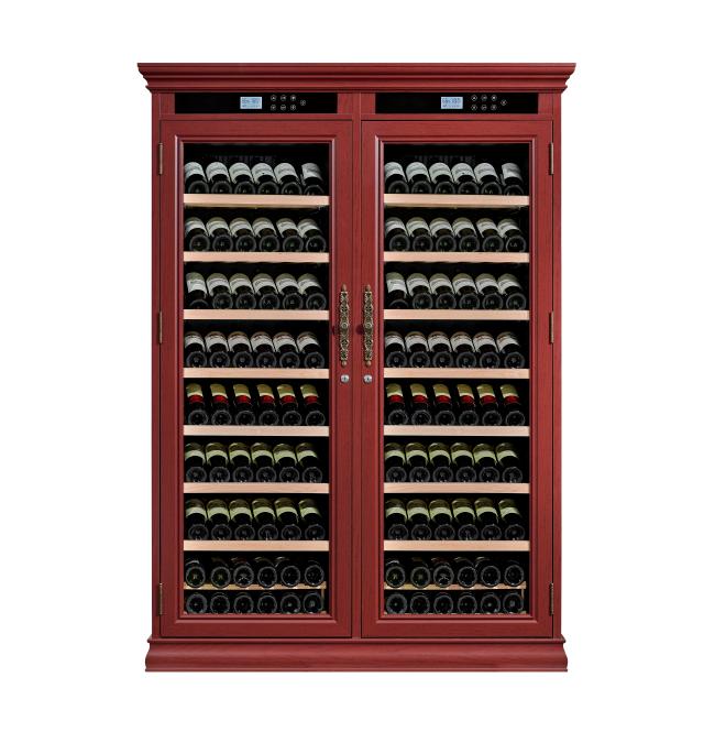 High-Capacity Wooden Wine Cooler Cabinet With Dual Temperature Control High-Capacity Wooden Wine Cooler Cabinet With Dual Temperature Control