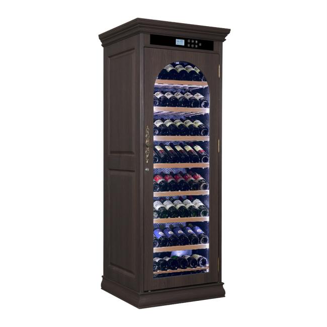 Close-up of vintage-style metal handle on wine cooler