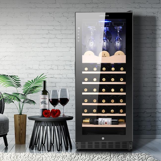 Wood Wine Cooler in home bar or kitchen setting