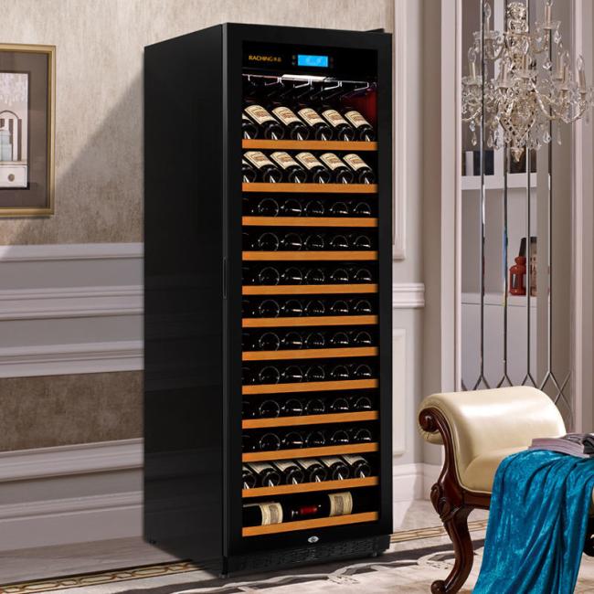 Side view showing sleek modern design of wine refrigerator
