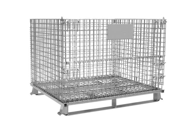 Industrial Collapsible Stackable Storage Wire Mesh Basket with Lids and Barrier