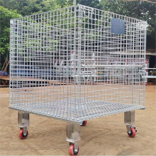 High Quality Warehouse Transport Welded Wire Mesh Basket with Caster