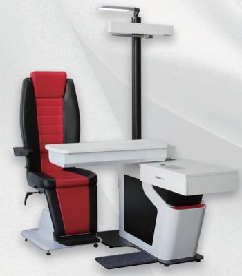China Black And Red Leather Ophthalmic Chair Unit For Two Instruments Automatic Phoropter for sale