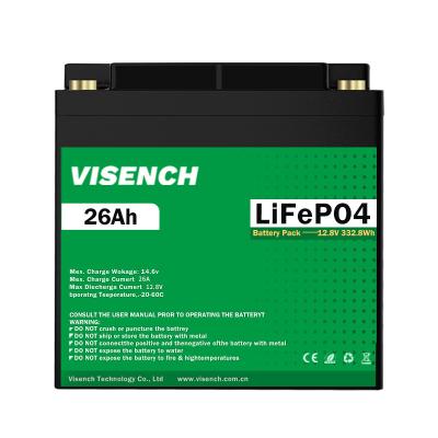 China Visench Best Seller US Germany UK Canada 12.8 v 26Ah Deep Cycle 12 volt Lithium Ion Batteries 12V 26ah LiFePO4 Battery for sale