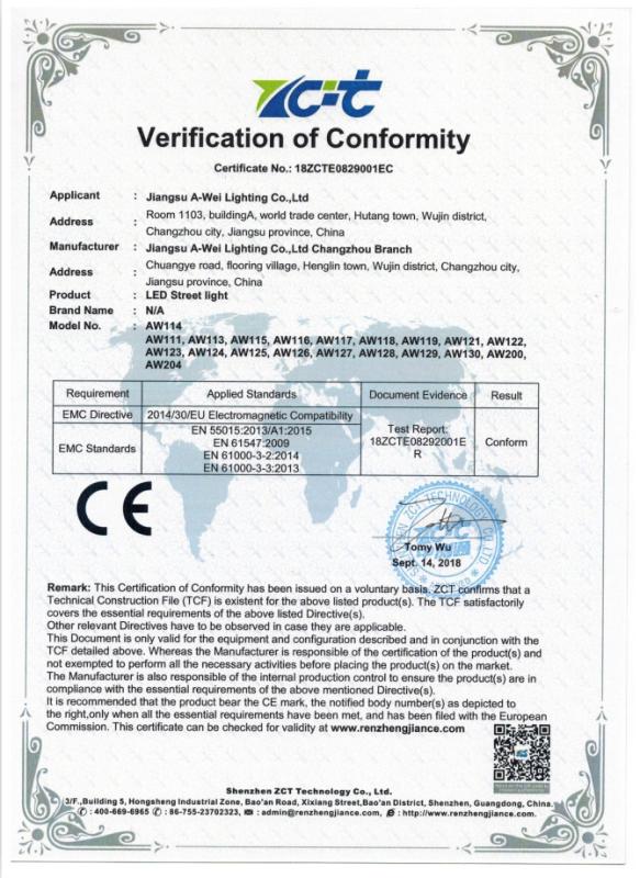 CE-EMC-AW114 - Jiangsu A-wei Lighting Co., Ltd.
