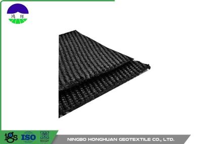 China 50KN/M Warp Knitting Polyester Geogrid Grey for Asphalt Wall / Runway for sale