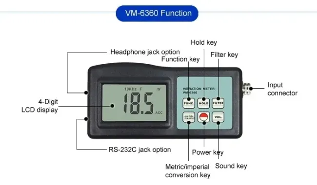VM-6360 Digital Vibration Meter side view