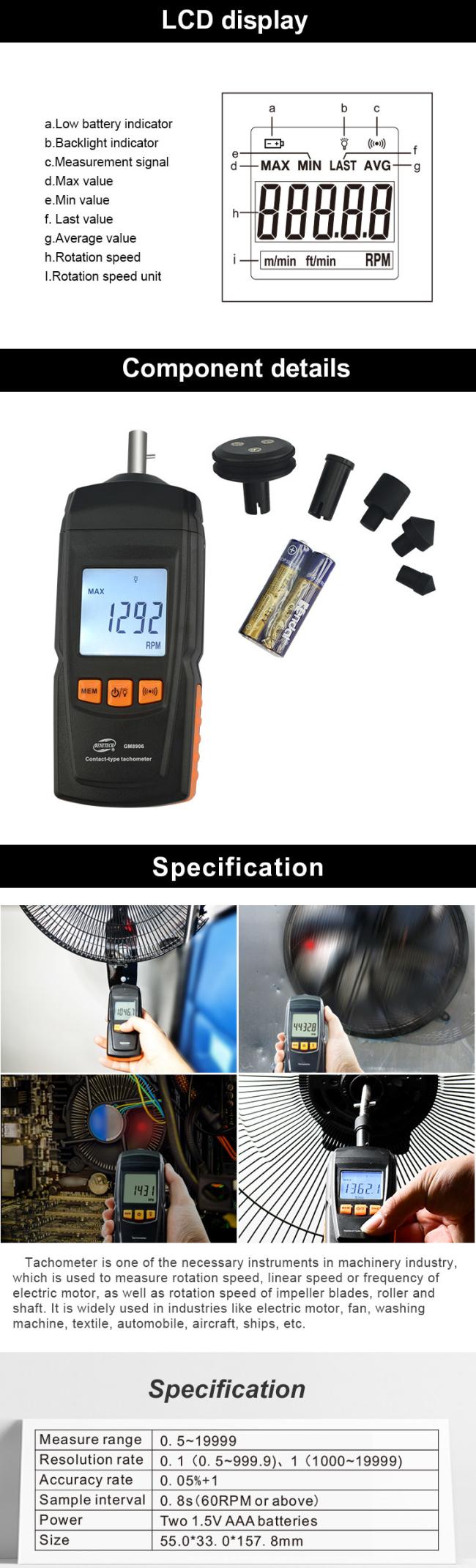 GM8906 Digital Tachometer in use measuring motorcycle engine RPM