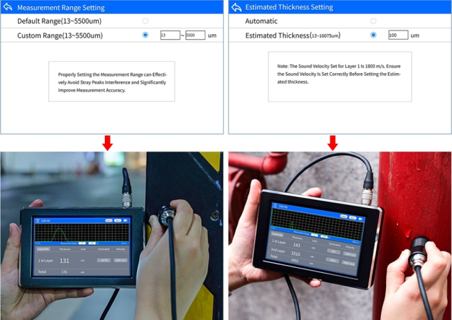 Range and thickness setting interface