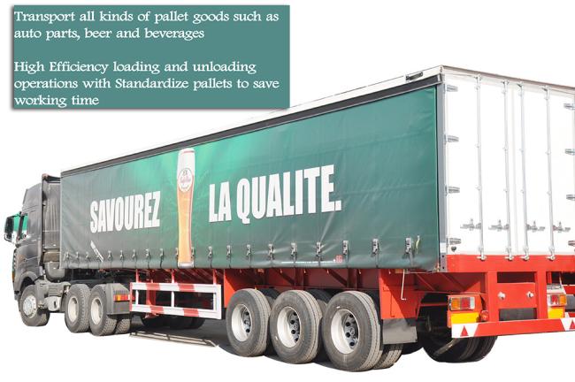 3 Axle Curtain Side Van Box Curtainside Utility Truck Semi Trailer for Beer Pallets Transportation