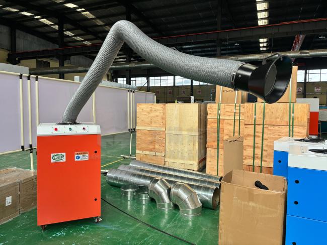 Low Noise Welding Fume Collector unit showing industrial design and components