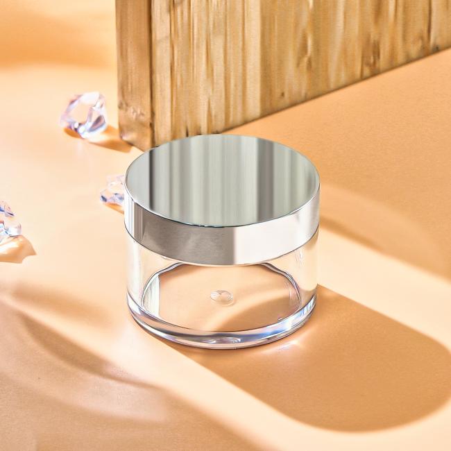 Transparent cosmetic cream jar with electroplated screw cap