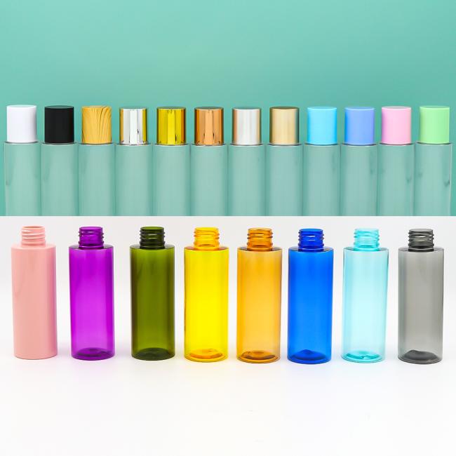 Colorful PET cosmetic bottles in various sizes and finishes