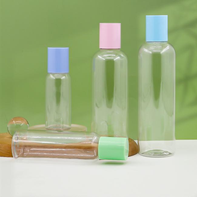 Close-up view of PET cosmetic bottle finishes and details
