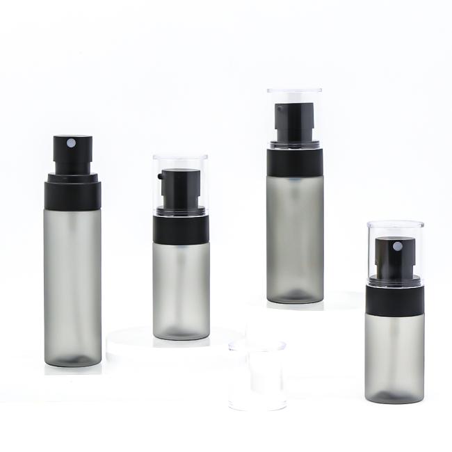 Premium sandblasted dual-step skincare bottle with spray pump