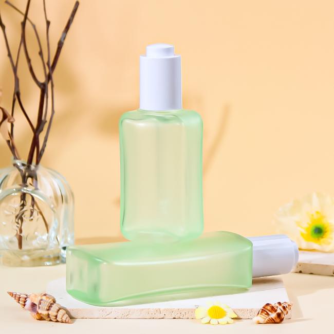 petg flat square thick wall press dropper bottle light green duo stack with shell