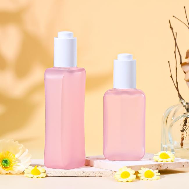 petg flat square thick wall press dropper bottle pink duo with floral stone decor