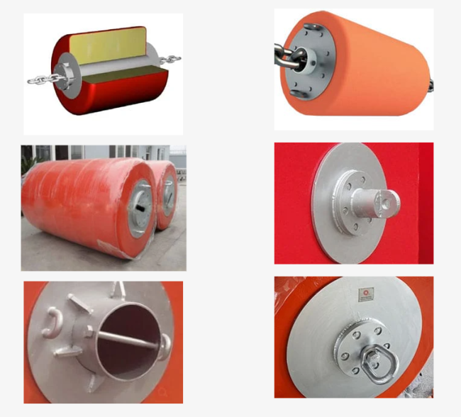 Diagram showing various end fitting configurations for chain support buoys