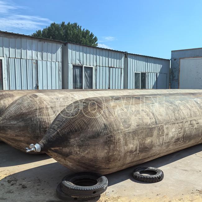 Ship launching using marine airbags