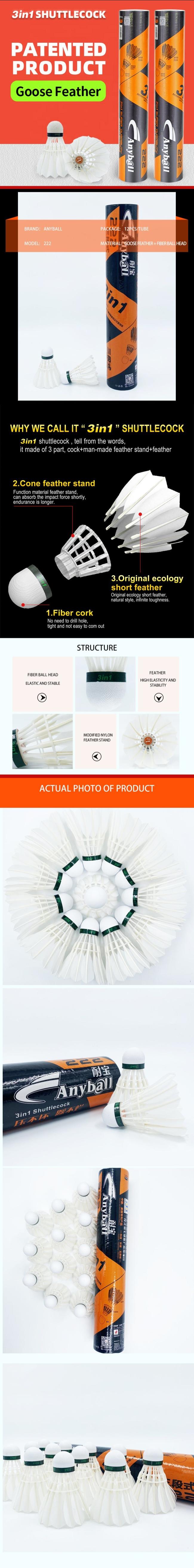 Cheap 3in1 Type Training Wholesale Shuttlecock OEM Available Natural Goose Feather Custom Badminton Shuttlecock