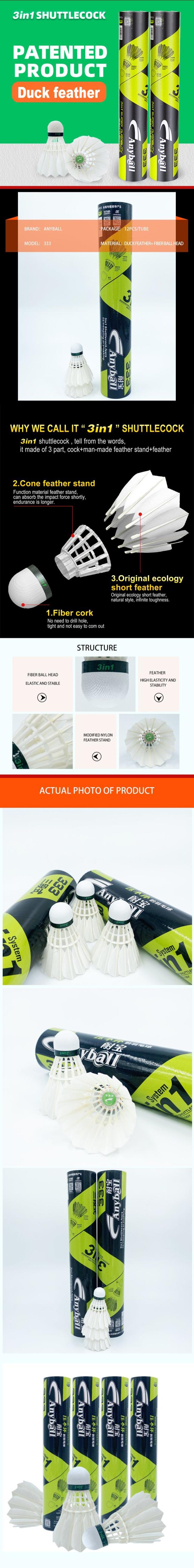 12PCS Anyball333 Training Durable Stable 3in1 Shuttlecock Hybird Feather Shuttlecocks Birdies Badminton Ball