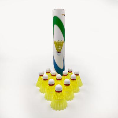 China 12 PACK Yellow White PU Cork Olympic Badminton Shuttlecock For Training for sale