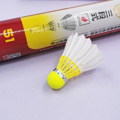 China Fluorescent 3 In 1 Shuttlecock Yellow Pu Cork Class A Goose Feather Badminton Shuttlecock for sale
