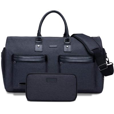 China Oversized Travel Shoulder Bag Waterproof Canvas Genuine Leather Weekend Bag Overnight Handbag for sale