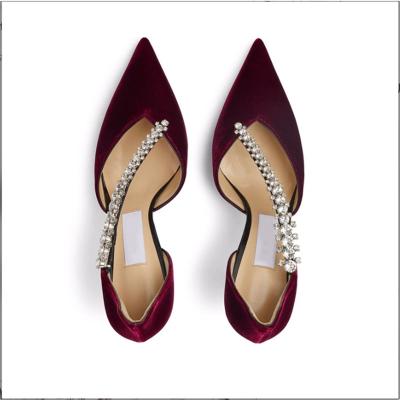 中国 Women High Heeled Suede Pointed Toe Shoes Luxury Sandals Crystal Lady Strap Wedding Red For Party 販売のため