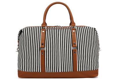 China Blue White Striped Women Canvas Travel Duffle Bag Women'S Weekender Bags for sale